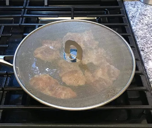 Vista 3 de Tapa de acero inoxidable 304 con agarre plegable, protector contra salpicaduras de aceite, herramientas de cocina, prácticos accesorios de cocina
