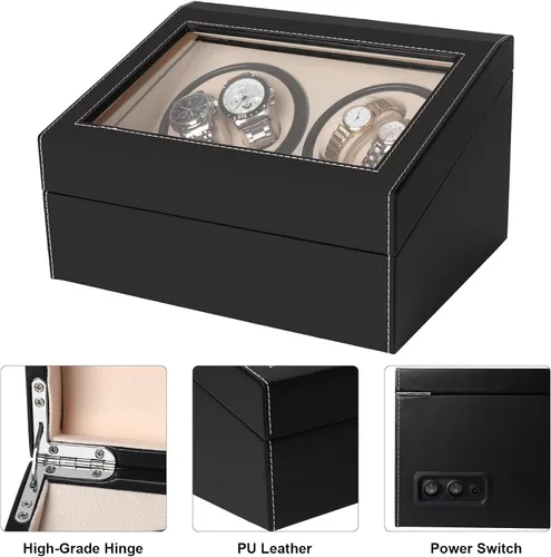 Vista 4 de Caja de exhibición automática de bobinador de reloj, 4 + 6 cajas de reloj giratorias automáticas con 4 motores silenciosos y 6 almohadas de reloj