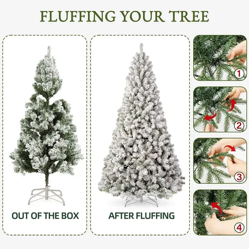 Vista 6 de Árbol de Navidad artificial con bisagras preiluminado flocado de Árbol flocado básico