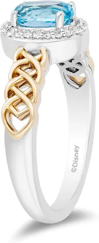 Vista 3 de Jewelili Enchanted Disney Fine Jewelry - Anillo de plata de ley y oro amarillo de 10 quilates, 0.276 x 0.197 in, topacio azul suizo ovalado y 110