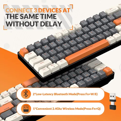 Vista 3 de MAGIC-REFINER Teclado mecánico 60% inalámbrico, Bluetooth 5.02.4GHz con receptor 2 en 1 de modo dual, teclado ergonómico compacto de 68 teclas