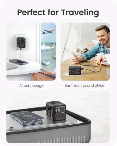 Vista 13 de LENCENT Adaptador de corriente universal de viaje, cargador de pared