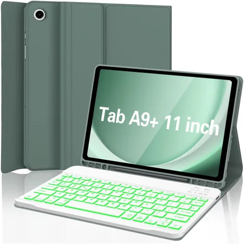 Vista 11 de Funda para Galaxy Tab A9 Plus con teclado 5G de 11 pulgadas 2023 (SM-X210/X216/X218), funda de teclado de tableta desmontable retroiluminada de 7