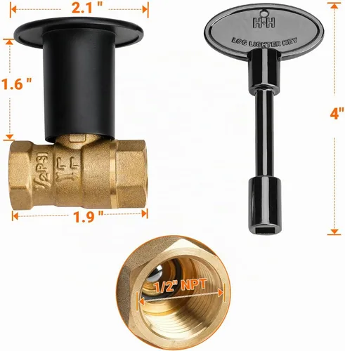 Vista 2 de Skyflame Kit de válvula de llave de gas recta de 1/2 pulgada, negro plano Para chimenea de hoguera, con brida, llave de 3 pulgadas