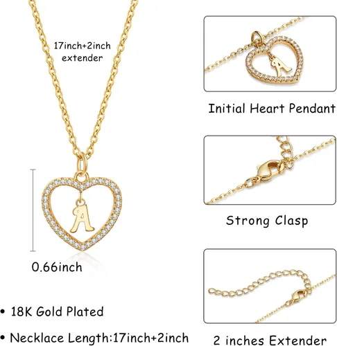 Vista 5 de HolyFast - Collar con colgante de corazón de circonita, con diseño de corazón y letra de la A a la Z, para San Valentín