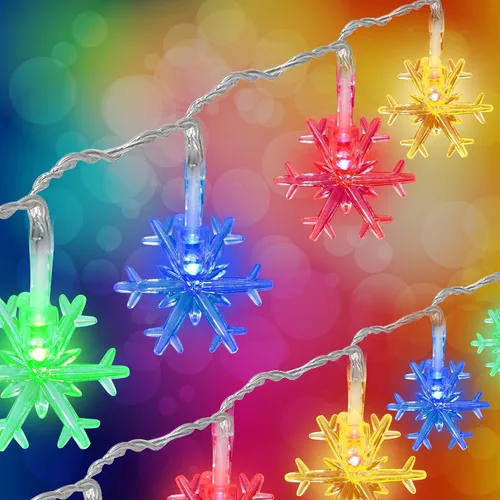 Vista 9 de Holiday Essence - Cadena de luces de Navidad en forma de copo de nieve, 50 luces LED blancas frías, 8 modos, 25 pies, juego de luces