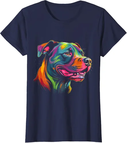 Vista 38 de Pit Bull Mom Dog Lover Colorido Artistic Pitbull Owner - Camiseta para mujer, Negro