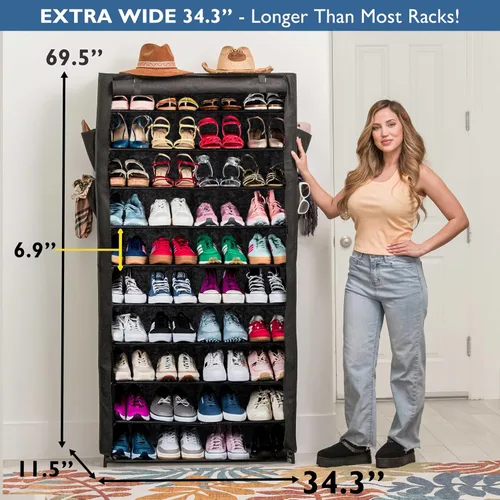 Vista 2 de Sundaze Zapatero con cubierta - Estante para zapatos de 10 niveles para entrada de puerta frontal, organizador de zapatos alto y resistente