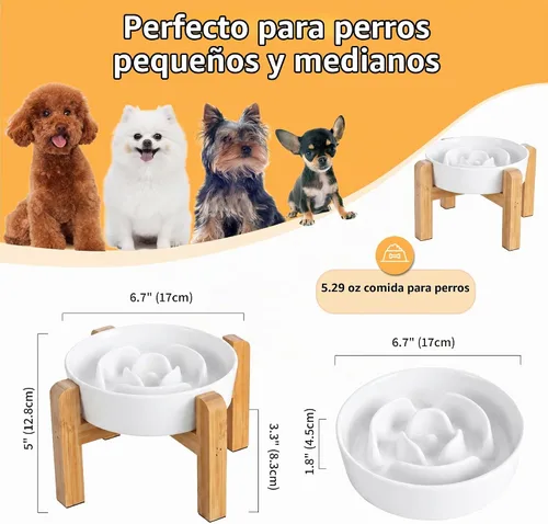 Vista 2 de Elevated Slow Feeder Dog Bowl, 6.7" Ceramic Maze Dog Bowl with Stand Blanco