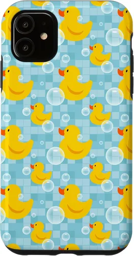 Vista 8 de Funda de goma amarilla para iPhone 16 con patrón de patos y patos