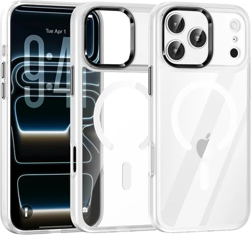 Vista 31 de Funda magnética para iPhone 13, compatible con MagSafe, protección de grado militar, parte trasera dura transparente y marco de TPU suave, funda