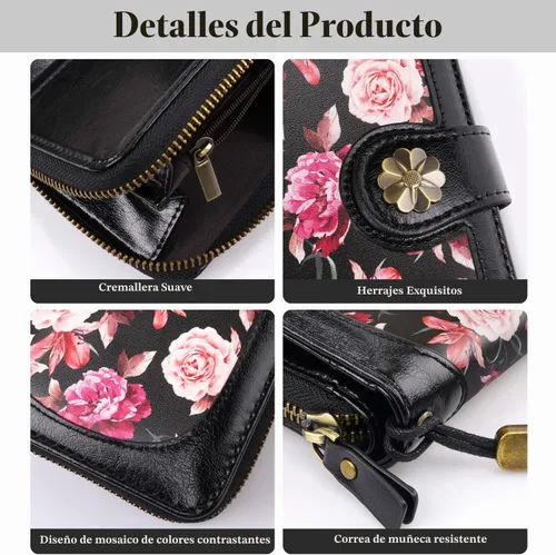 Vista 6 de Coco Rossi Billeteras para mujer con múltiples tarjetero, cartera de embrague, tarjetero, organizador de tarjetas para mujer con correa