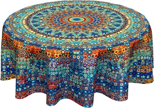 Vista 18 de Sweetshow Mantel redondo de playa de verano de 60 pulgadas, impermeable, de poliéster, lavable, diseño circular de arena con estrellas de mar y olas