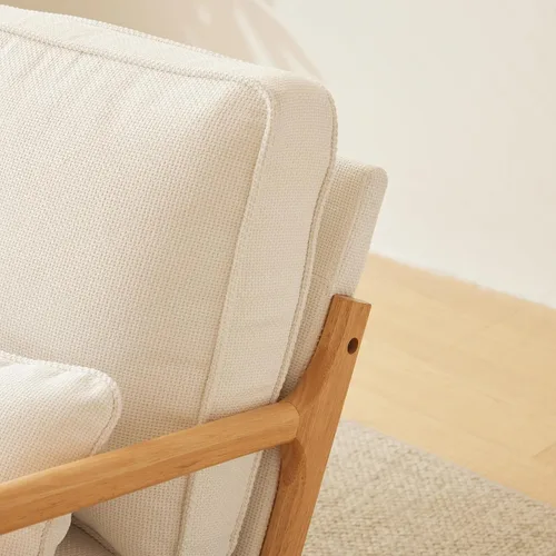 Vista 6 de Bonnlo - Silla de acento moderna de mediados de siglo con tela de lino beige, sillones de descanso con acolchado de madera maciza para sala