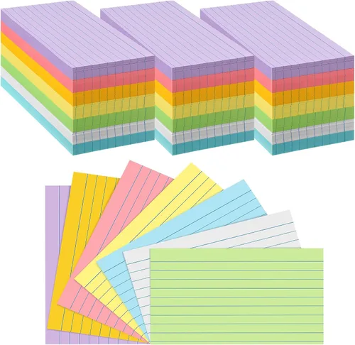 Vista 8 de Fainne 2100 tarjetas de índice de colores, tarjetas de notas a rayas de neón a granel con líneas para estudiar bloc de notas arcoíris para estudiar