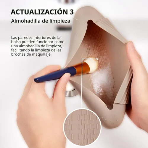 Vista 4 de AGIKET Soporte de silicona para brochas de maquillaje, bolsa de cosméticos de viaje: soporte suave y portátil para brochas cosméticas faciales