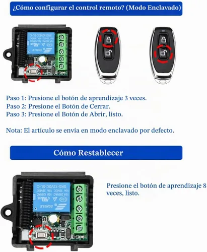 Vista 7 de Interruptor de control remoto inalámbrico RF para sistema de control de acceso de puerta 433MHz Voltaje de entrada de 1 canal 12V DC Abridores