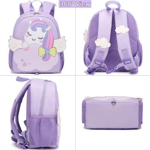 Vista 2 de Meisohua Mochila infantil con correa para niñas y niños, arnés preescolar, mochila para guardería, mochila escolar para niños pequeños, Púrpura