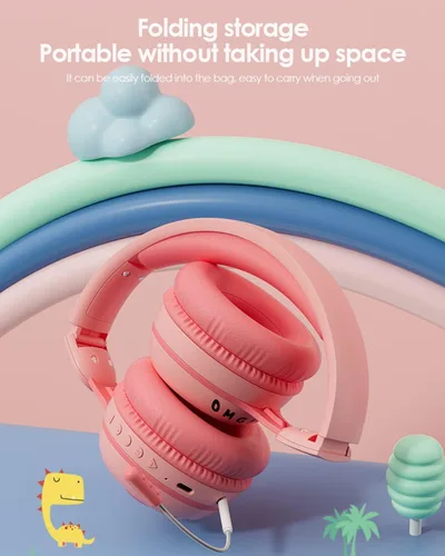 Vista 5 de Xmenha Auriculares inalámbricos para niños con micrófono para la escuela, con cancelación de ruido, protección para los oídos, Bluetooth, plegable