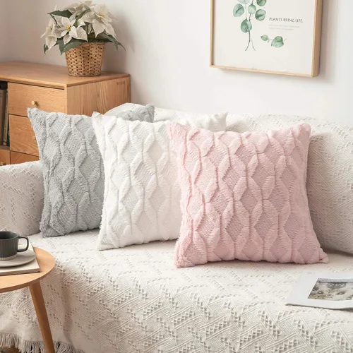 Vista 3 de MIULEE juego de 2 fundas de almohada de lana sintética, bordadas, para sillón, sofá, dormitorio, auto, fundas decorativas Rosa claro