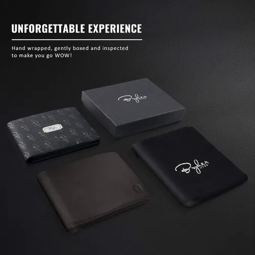Vista 5 de Bryker Hyde Cartera RFID con 2 ventanas de identificación para hombres, plegable lateral, billetera de viaje de capacidad extra, marrón - piel