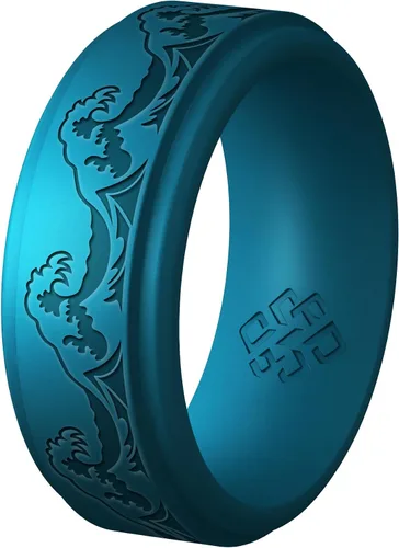Vista 34 de Knot Theory Anillo de silicona para hombre, grabado de montaña, ondas, bosque, ancho de banda de 0.315 pulgadas, transpirable, ajuste cómodo