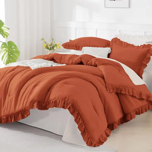 Vista 12 de Andency - Juego de edredón con volantes color beige, tamaño Twin XL (68 x 92 pulgadas), 2 piezas (1 edredón con volantes y 1 funda de almohada)