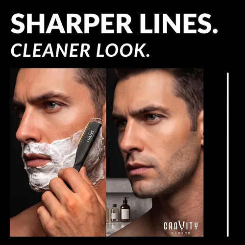 Vista 4 de Kit de afeitado manual GRAVITY RAZORS Profesional – Exposición Ultra, Incluye 10 Hojas Premium, 2mm Expuestas, Negro Mate Professional