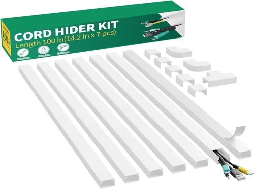 Vista 17 de Delamu Kit de cubierta de cable autoadhesivo de 100 pulgadas para TV montado en la pared, ocultador de cables pintable, sistema de gestión de cables