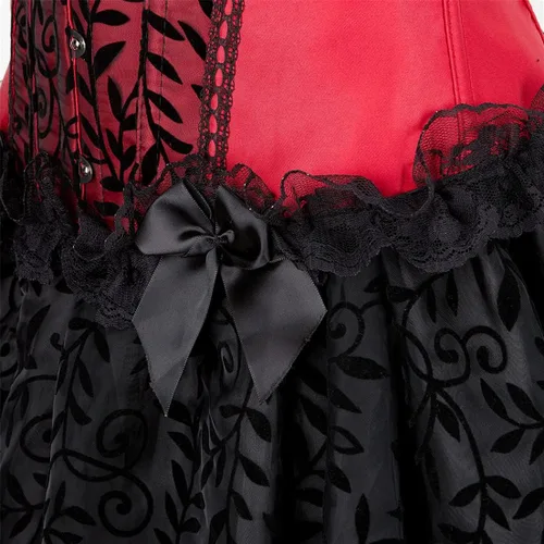 Vista 4 de frawirshau - Vestido de corsé de encaje para mujer, estilo Burlesque, disfraz steampunk para Halloween