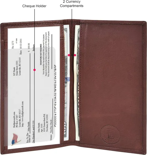 Vista 4 de Funda para chequera Leatherboss con protección RFID, Marrón oscuro, Cartera Rfid