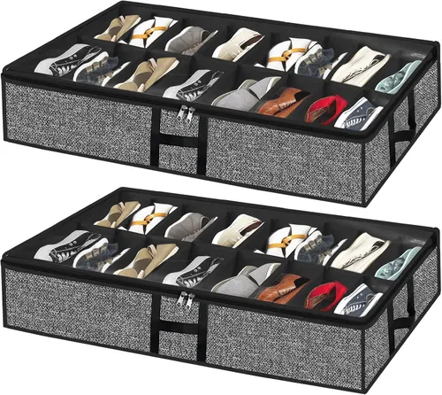 Vista 12 de Organizador de zapatos debajo de la cama para armario, paquete de 2, se adapta a 24 pares de cajas de contenedores de zapatos debajo de la cama