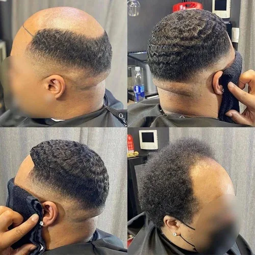 Vista 12 de HAPPY&CC Manejar cabello afro unidad negro hombres cabello humano toupee peluca francesa encaje pieza de pelo sistema de reemplazo para hombres #1