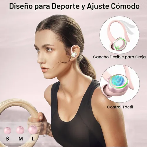 Vista 4 de Auriculares inalámbricos Matast, auriculares Bluetooth deportivos, auriculares con gancho para el oído IP7 impermeables con entrenamiento
