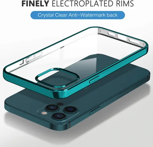 Vista 3 de MILPROX Compatible con iPhone 12 Pro Max (2020), transparente, a prueba de golpes, con borde galvanizado, fundas anti-amarillas, verde pino