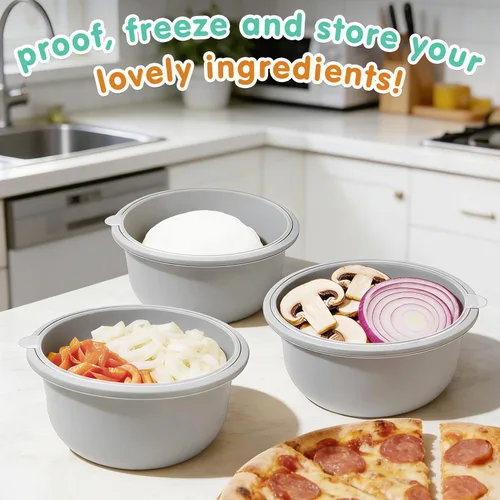 Vista 8 de 3 recipientes apilables de silicona para prueba de masa de pizza con tapas, caja a prueba de masa de pizza de 23.7 fl oz para la cocina del hogar