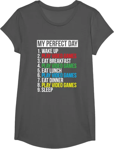 Vista 34 de My Perfect Day" - Camiseta negra de ajuste clásico, cuello redondo, manga corta, poliéster y algodón, Negro