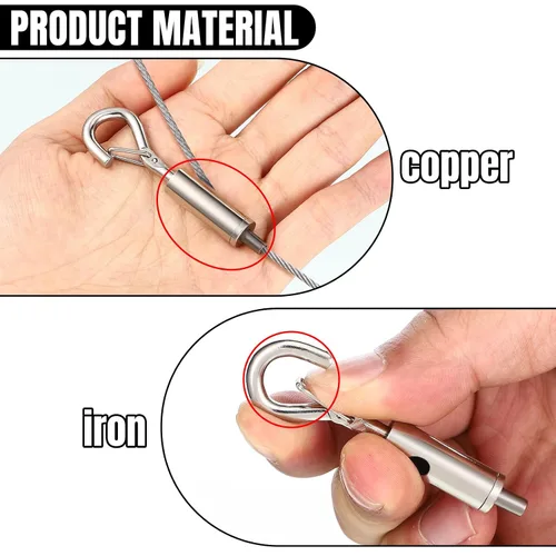 Vista 3 de Zonon 20 piezas de tensión de gancho y ojo portátiles para 1/25-1/16 galvanizado/304/316 cuerda de cable de acero inoxidable colgante de luz