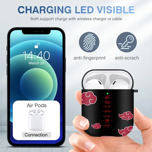 Vista 3 de Maxjoy Funda para Airpods, diseño de dibujos animados de anime para Airpods de 1ª y 2ª generación, funda para Air Pods para hombres, niños y niñas