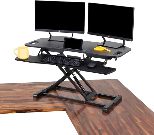 Vista 3 de Flexpro Hero - Escritorio de pie de 32 pulgadas, convertidor de escritorio de pie de 2 niveles con estante para teclado y elevador de monitor 81 cm
