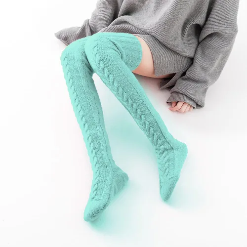 Vista 3 de Pcavin Calcetines altos hasta el muslo para mujer, por encima de la rodilla, calcetines de punto trenzado, calentadores de piernas largos y cálidos