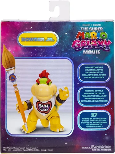 Vista 7 de Super Mario Galaxy Movie Bowser Jr., figura de acción de 5 pulgadas y pincel