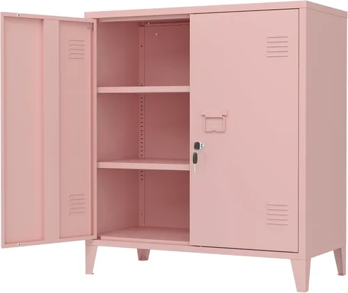 Vista 14 de Gabinete de almacenamiento de metal 35.4 "H Armario de almacenamiento con bloqueo Con 2 estantes y puertas ajustables, pequeño armario