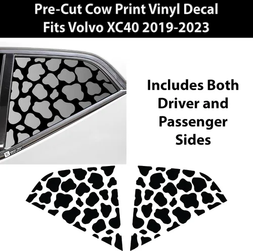 Vista 2 de BOGAR TECH DESIGNS Precut Quarter Window Cow Print Vinyl Decal Sticker Compatible with Volvo XC40 2019-2023, Matte Black