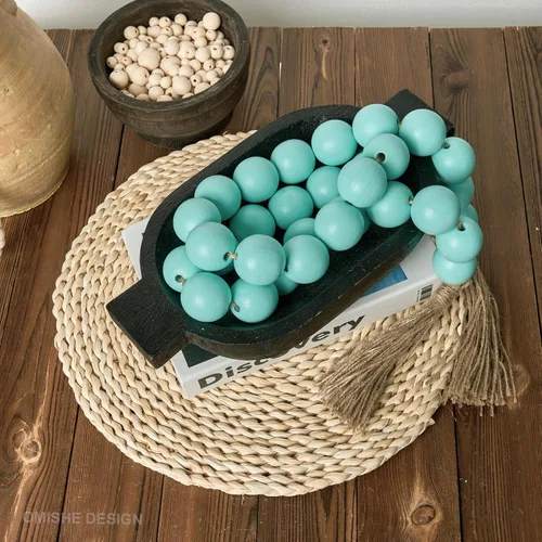 Vista 114 de OMISHE Guirnalda de cuentas de madera extra grande con cuentas de madera y borlas de 1.6 pulgadas de diámetro, cuentas decorativas rústicas de 41
