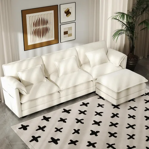 Vista 32 de Real Relax 145'' Sofá seccional modular, sofá convertible de 4 plazas con chenilla, 8 almohadas y 2 reposabrazos para sala de estar, oficina