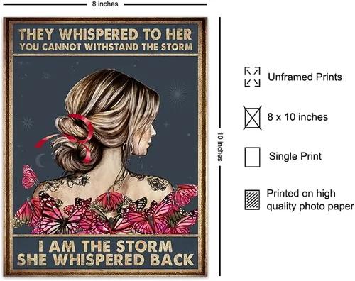 Vista 2 de They Whispered to Her You Cannot Withstand The Storm - Arte de pared con cita inspiradora - Decoración de pared de mariposa - Regalos motivacionales