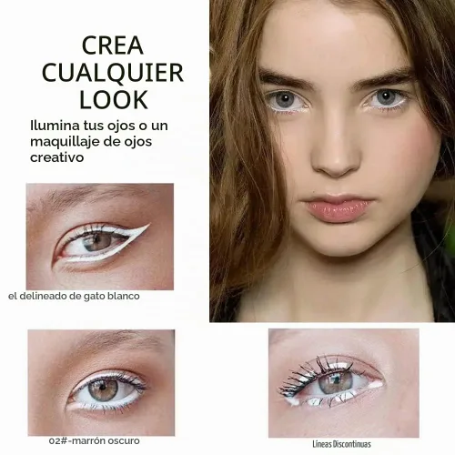 Vista 3 de Juego de lápices delineadores de ojos blancos y negros, barra iluminadora de ojos blancos lisos, de secado rápido, resistente al agua, alta