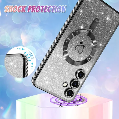 Vista 207 de Bonoma - Funda compatible con Samsung Galaxy S21 Plus, diseño de corazón con purpurina, color rosa Support for MagSafe, Plating Magnetic Case TPU