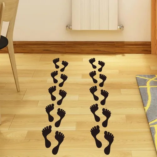 Vista 4 de 12 pares de 24 calcomanías negras para piso, 7 pulgadas Impermeable y autoadhesivo; decoración de fiestas, espacio de colas, orientación